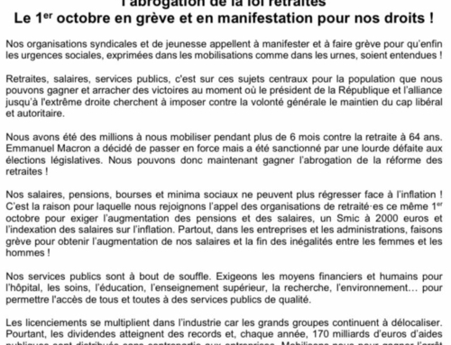 Le 1er octobre en grève et en manifestation pour nos droits !